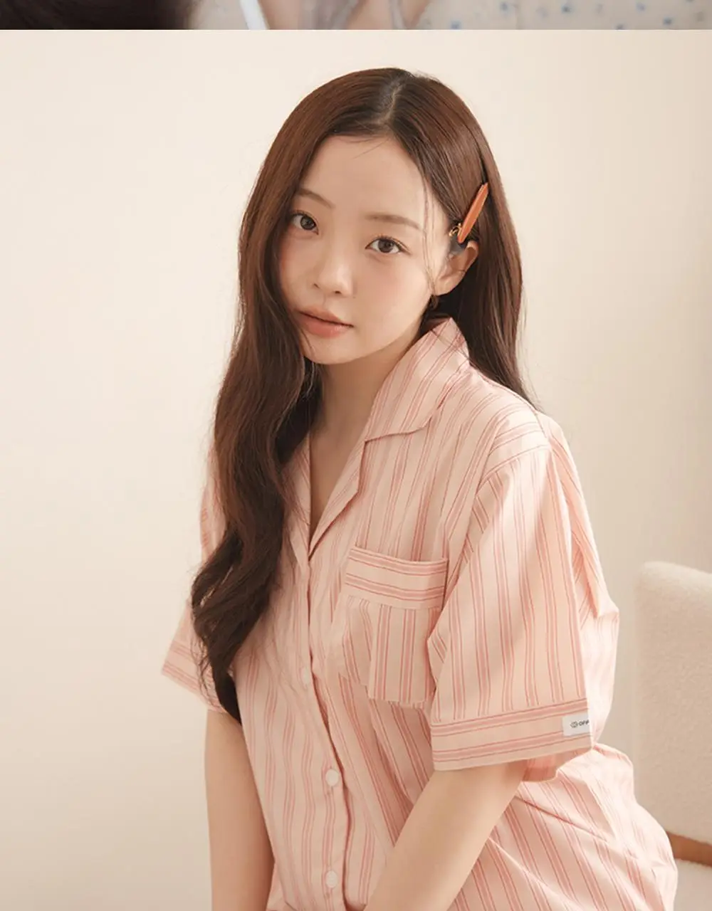 [곽민경 PICK] 오프아워 타이드리듬 글로시피치 반팔 잠옷 세트 (M / L / XL) 상세페이지 2